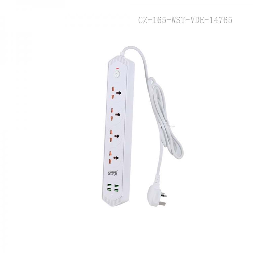 WINNING STAR ST-4043 2500W 4'LÜ EVRENSEL PRİZ 4 USB GİRİŞLİ TEK ANAHTARLI ÇOKLU UZATMA KABLOSU
