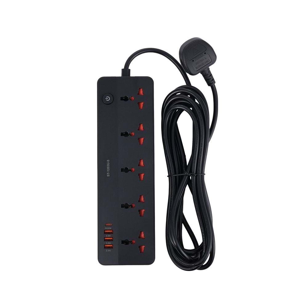 WINNING STAR ST-1203U-5 2500W 5 METRE 5'Lİ EVRENSEL PRİZ 4 USB GİRİŞLİ ÇOKLU UZATMA KABLOSU