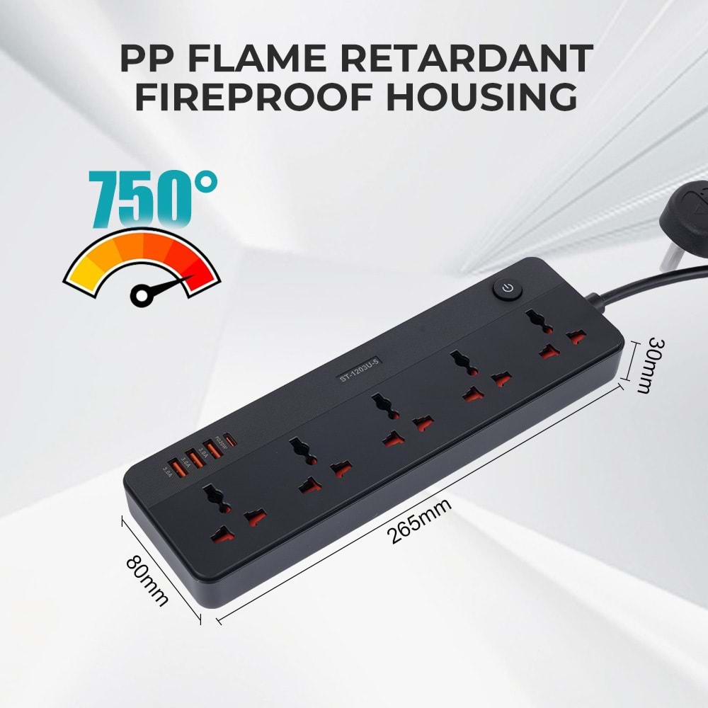 WINNING STAR ST-1203U-5 2500W 5 METRE 5'Lİ EVRENSEL PRİZ 4 USB GİRİŞLİ ÇOKLU UZATMA KABLOSU