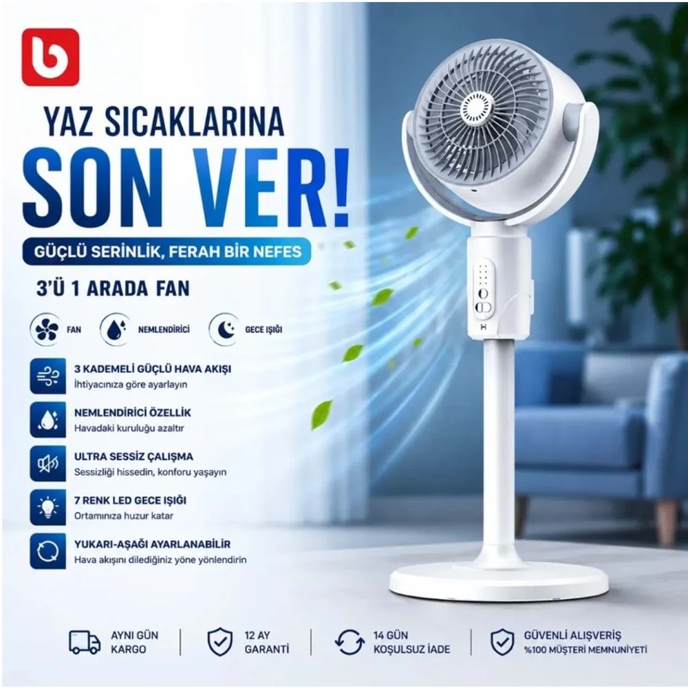 F1 AYAKLI ŞARJLI VANTİLATÖR