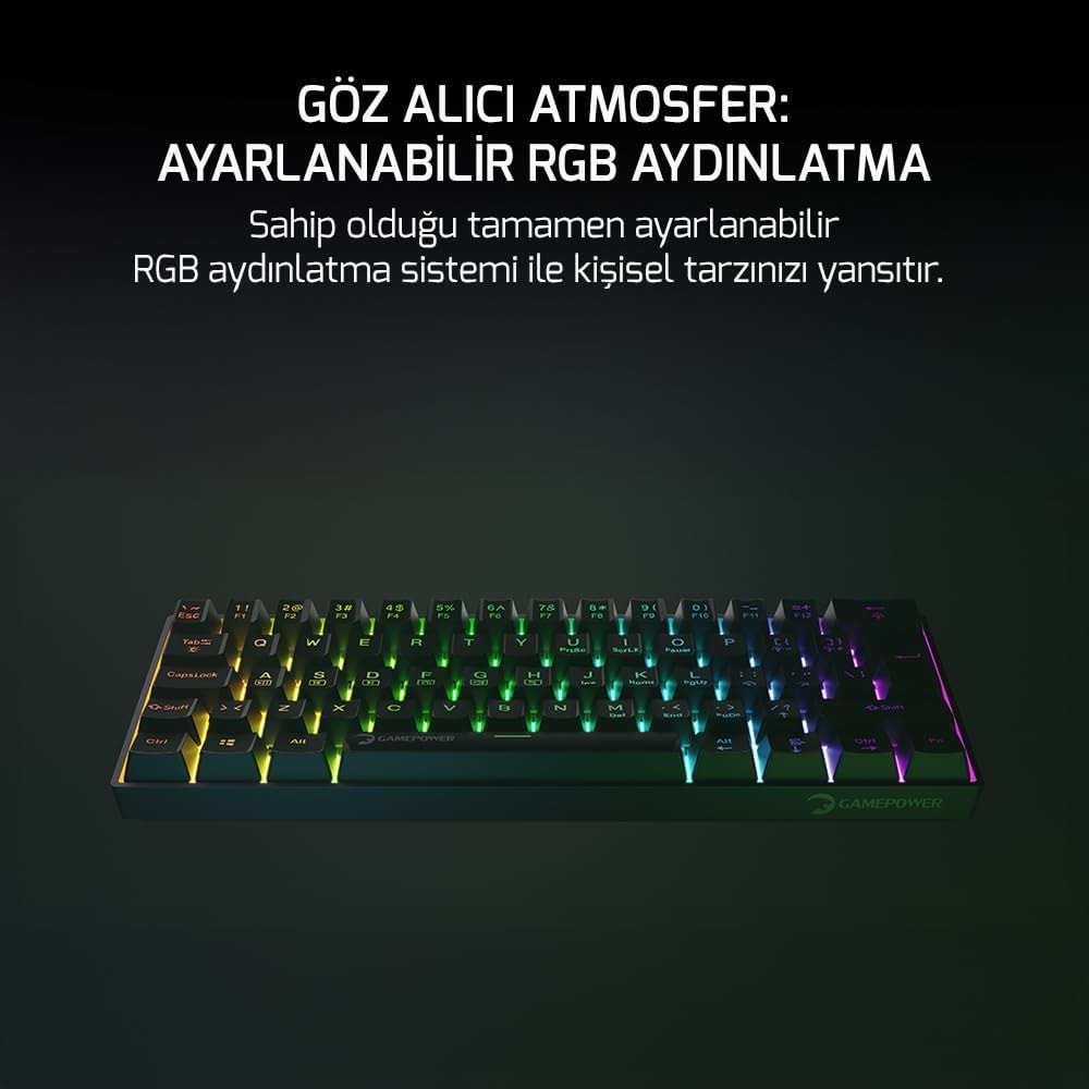 GAMEPOWER LYRA RGB 60M MEKANİK RED SWİTCH SİYAH KLAVYE