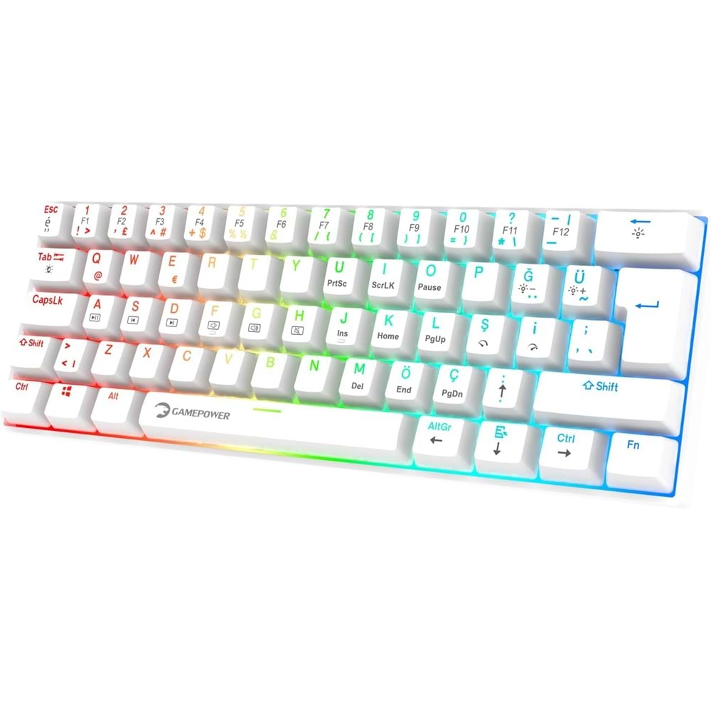 GAMEPOWER LYRA RGB 60M MEKANİK RED SWİTCH BEYAZ KLAVYE