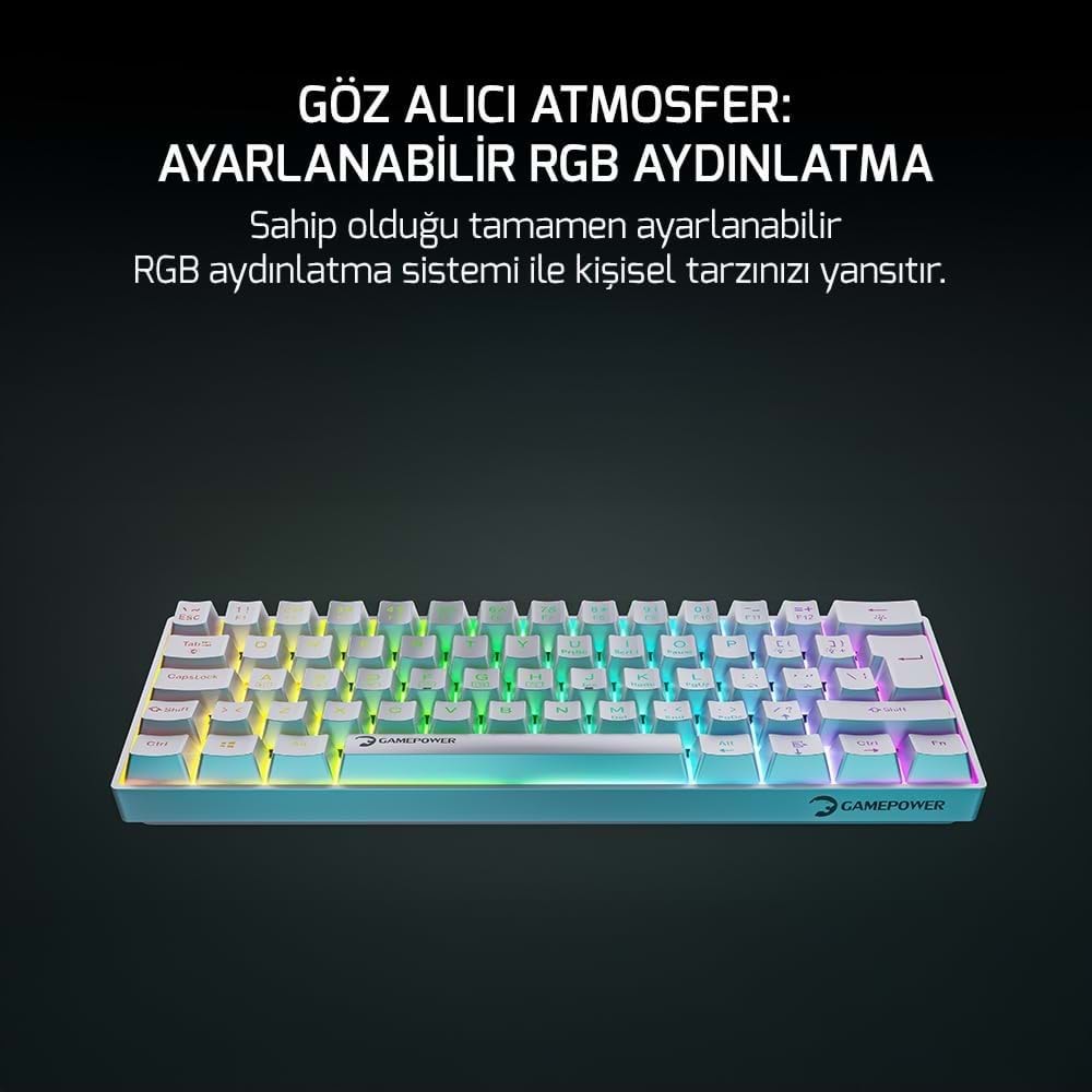 GAMEPOWER LYRA RGB 60M MEKANİK RED SWİTCH BEYAZ KLAVYE