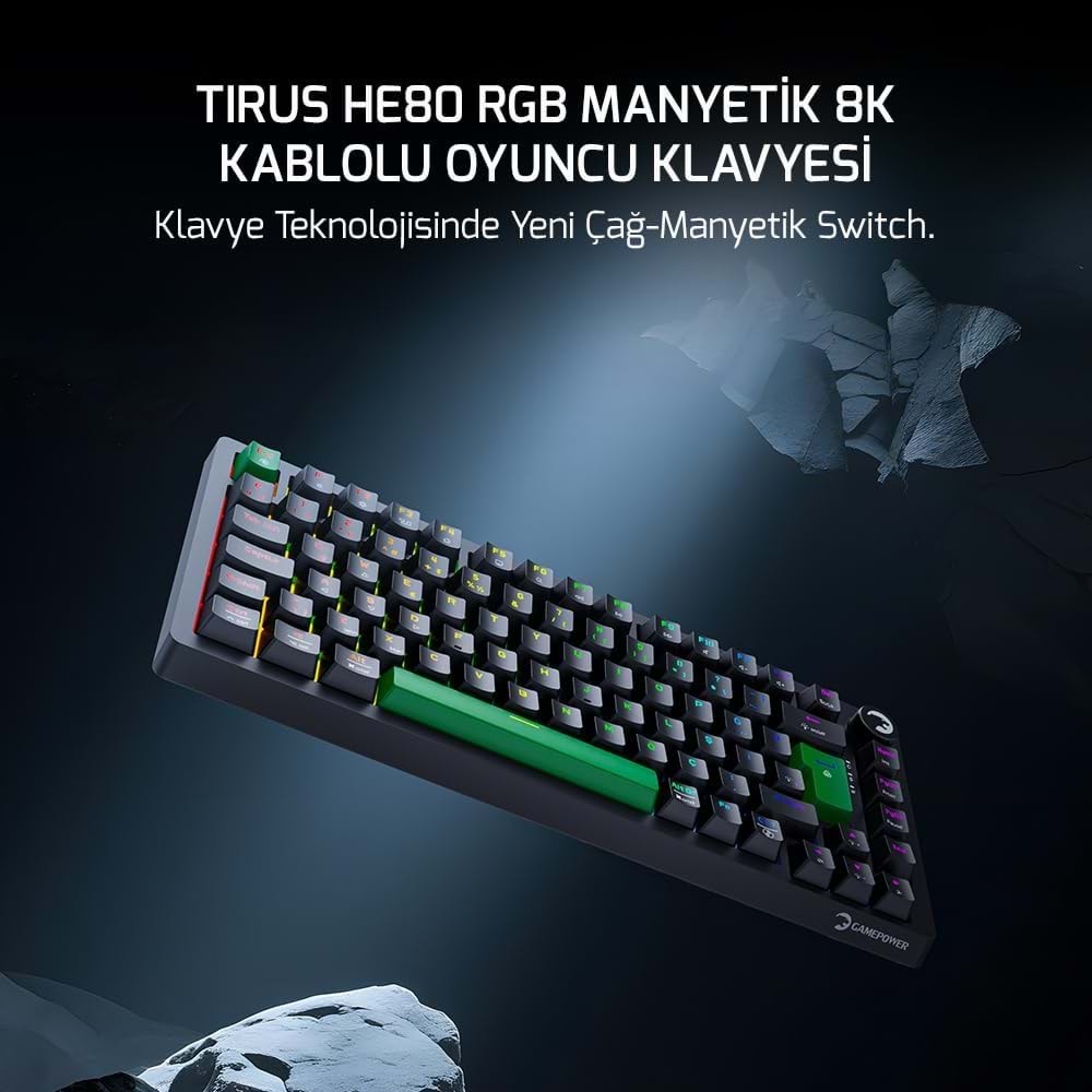GAMEPOWER TIRUS HE80 8K HZ RGB MANYETİK SWITCH KABLOLU GAMING MEKANİK KLAVYE