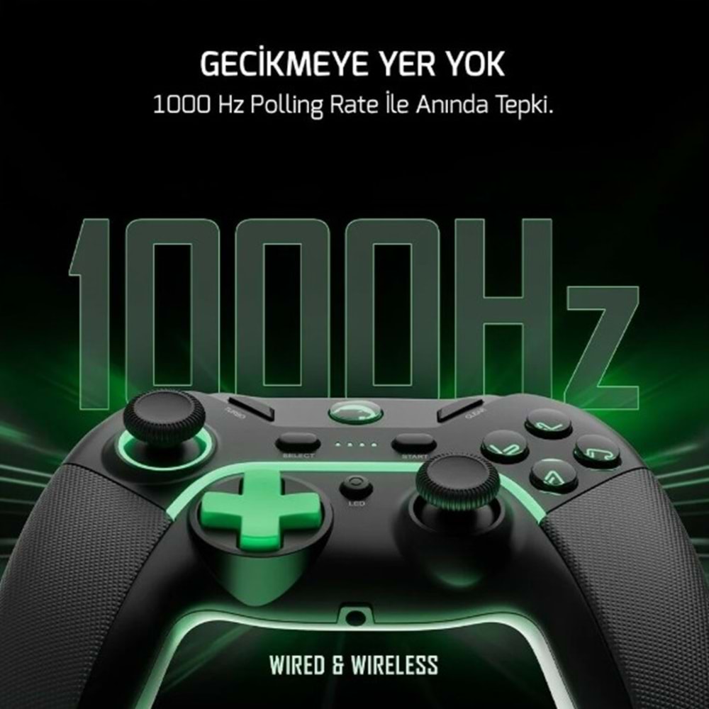 GAMEPOWER VITRUS HALL EFFECT JOYSTICK KABLOSUZ GAMING GAMEPAD - SİYAH (2.4G / BLUETOOTH)