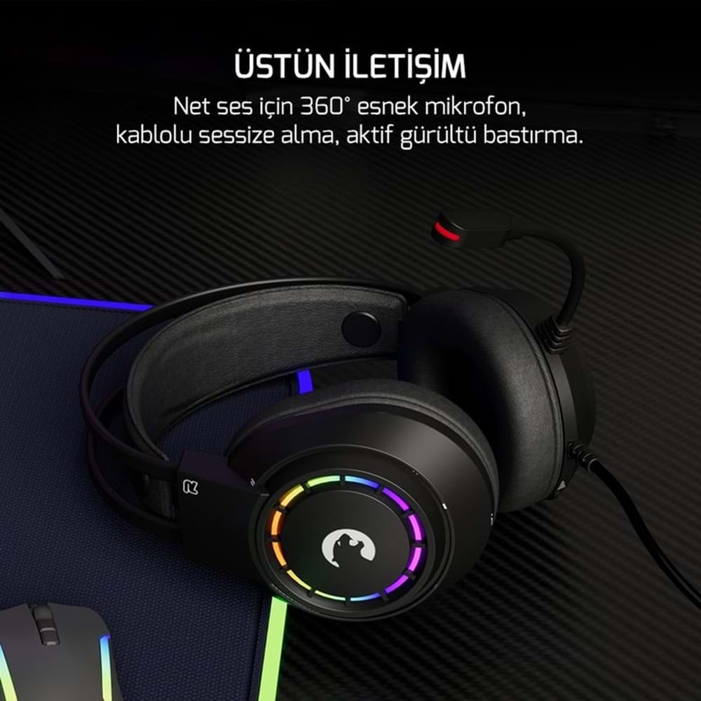 GAMEPOWER VOLDON 7.1 SURROUND RAINBOW GAMING OYUNCU KULAKLIĞI - SİYAH