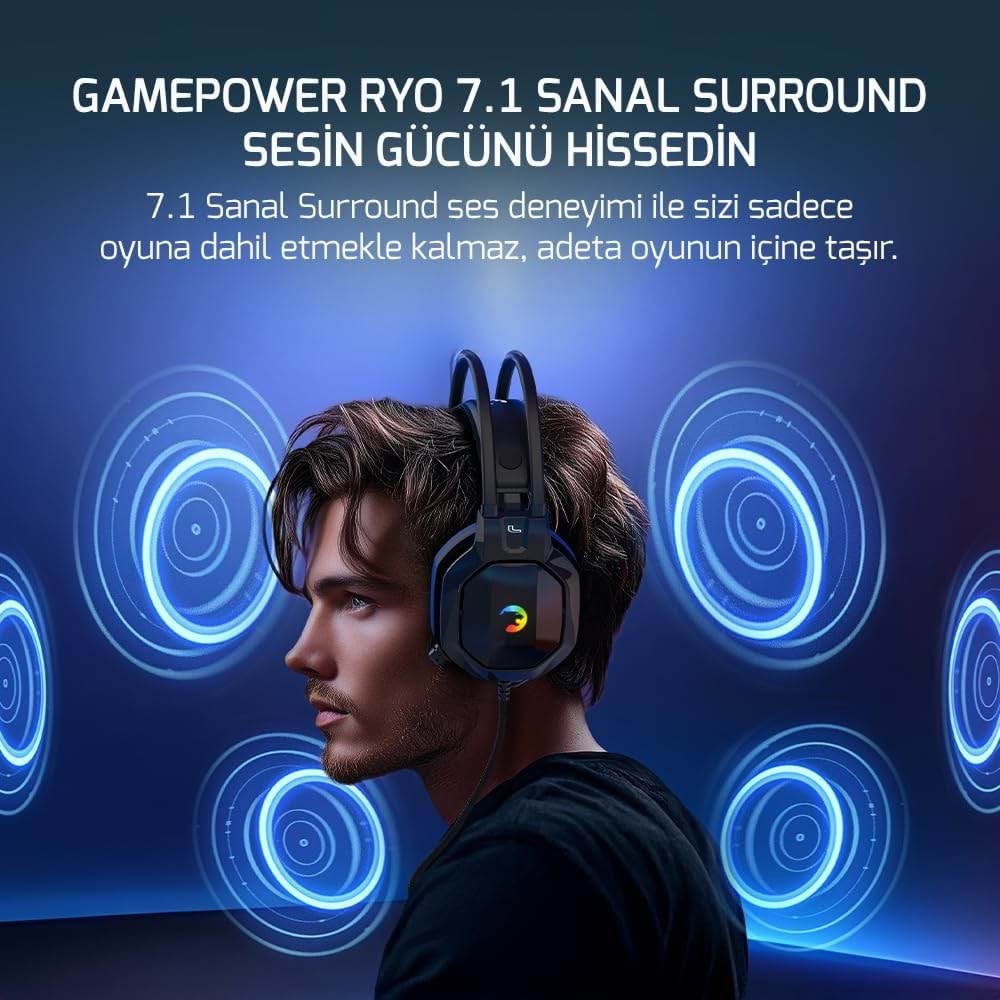 GAMEPOWER RYO 7.1 SURROUND RAINBOW GAMING OYUNCU KULAKLIĞI - SİYAH