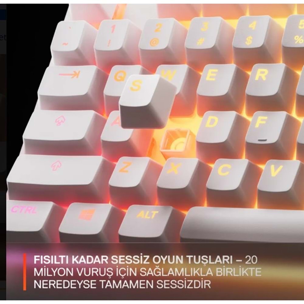 STEELSERIES APEX 3 TKL RGB AYDINLATMALI SUYA DAYANIKLI SESSİZ TÜRKÇE Q GAMING OYUNCU KLAVYESİ - BEYAZ