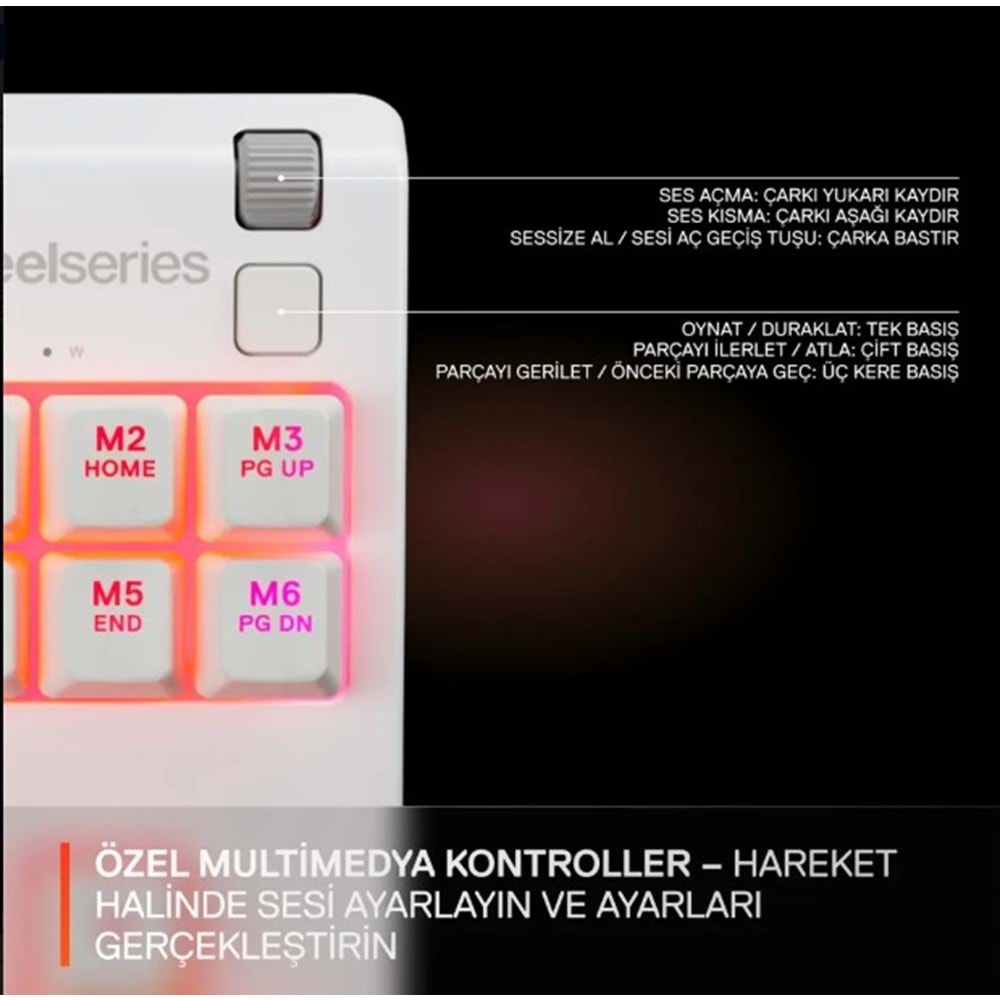 STEELSERIES APEX 3 TKL RGB AYDINLATMALI SUYA DAYANIKLI SESSİZ TÜRKÇE Q GAMING OYUNCU KLAVYESİ - BEYAZ