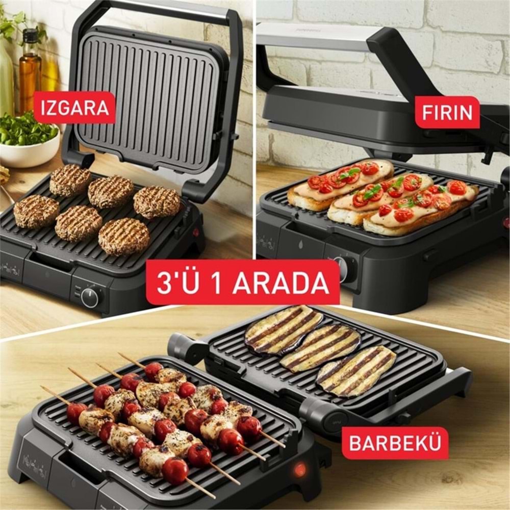 TEFAL GC510DE0 SUPERGRILL 3in1 6 DİLİM KAPASİTELİ 2000W BARBEKÜ IZGARA VE TOST MAKİNESİ - INOX