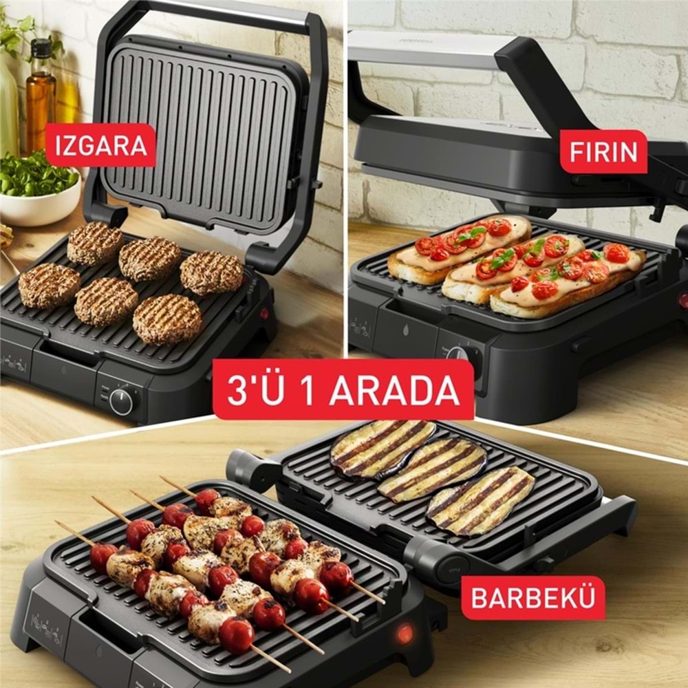 TEFAL GC510DE0 SUPERGRILL 3in1 6 DİLİM KAPASİTELİ 2000W BARBEKÜ IZGARA VE TOST MAKİNESİ - SİYAH