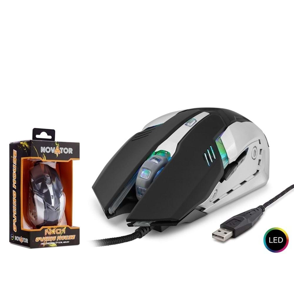 NOVATOR N101 KABLOLU LED OYUNCU MOUSE SİYAH-SİLVER