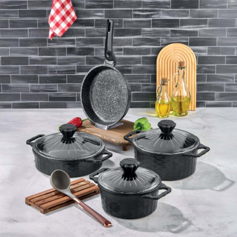 POLOCHEF CRYSTAL GRANİT DÖKÜM TENCERE SETİ 7 PARÇA CTS-107