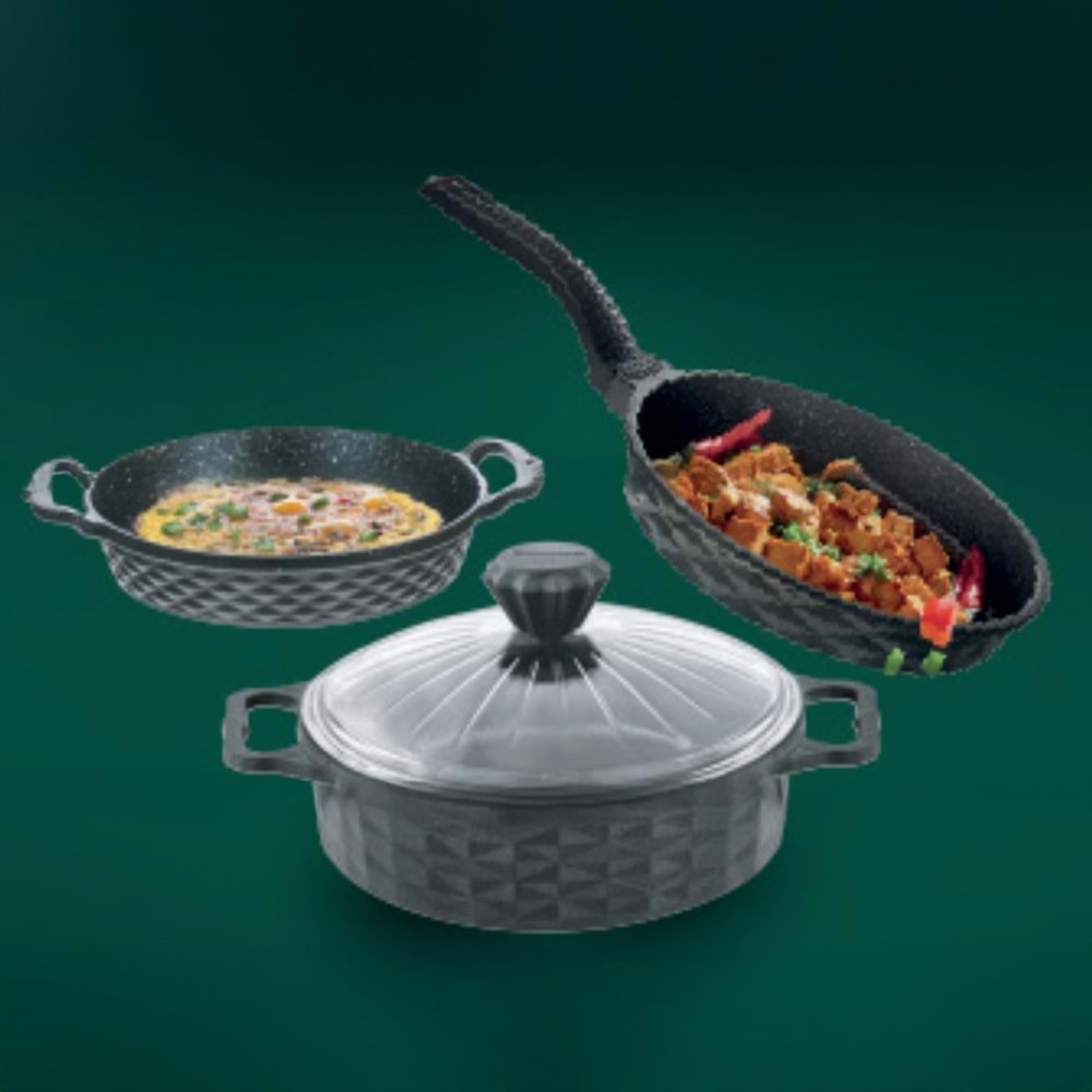 POLOCHEF CRYSTAL GRANİT DÖKÜM TENCER 26CMTAVA24 CM SAHAN20 CM SET CTS-126
