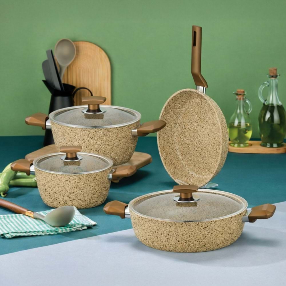 POLOCHEF RIVER GRANİT TENCERE SETİ KUM BEJİ RTE-101