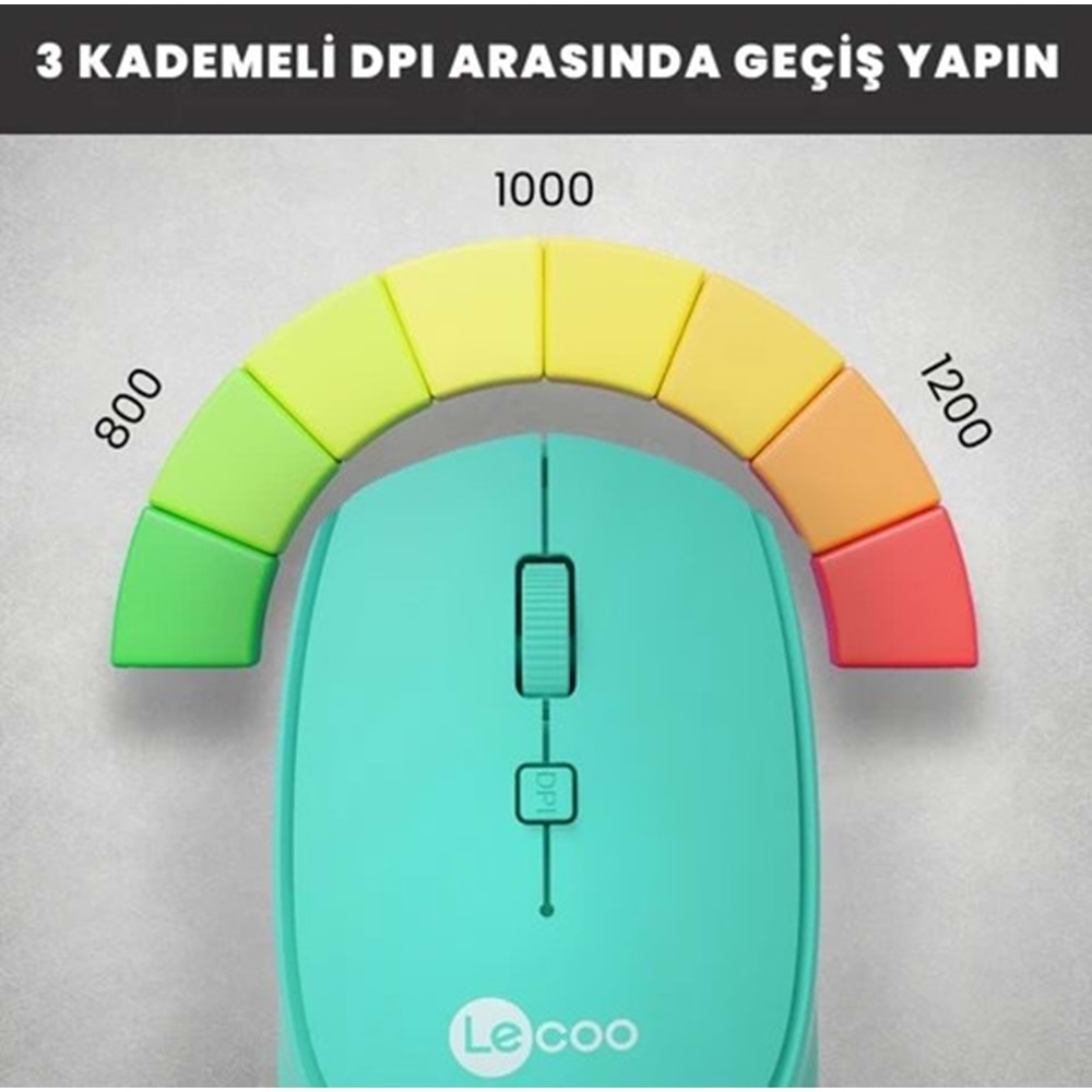 LECOO WS202 WİRELESS MOUSE TURKUAZ