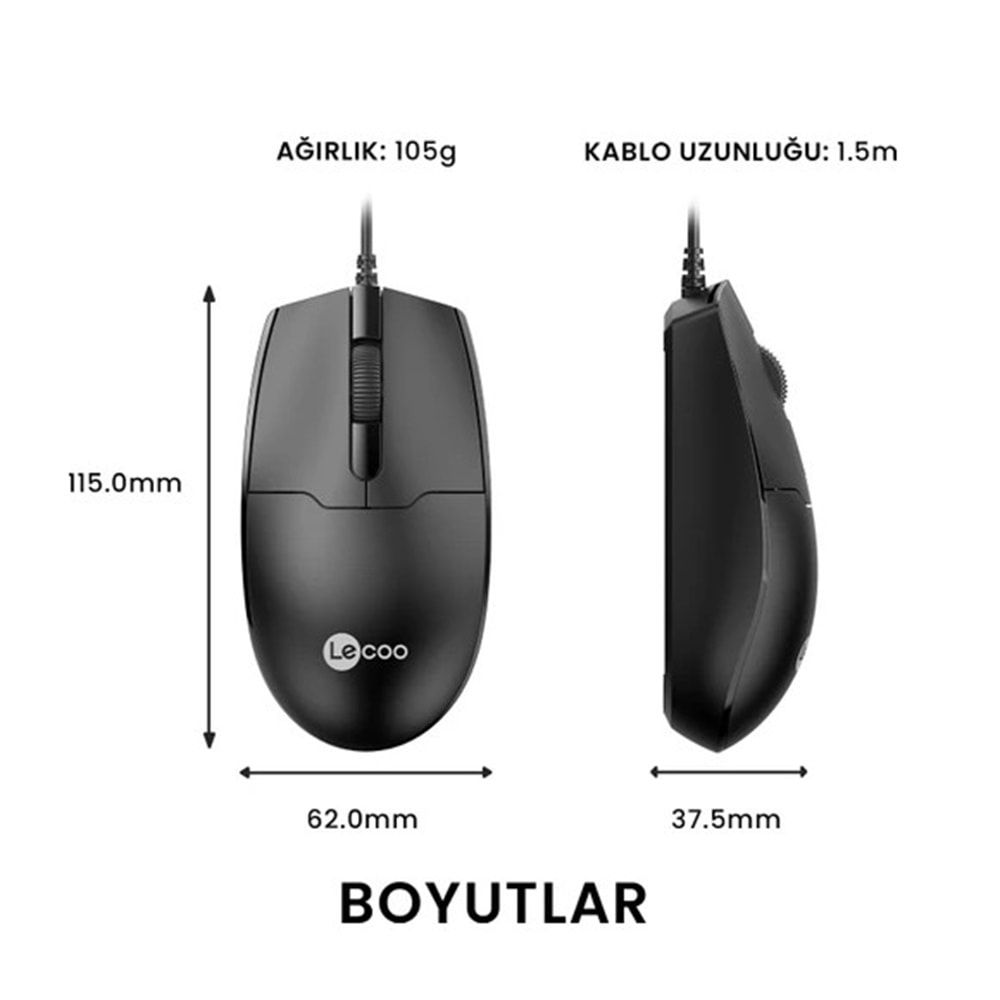 LECOO MS101 KABLOLU MOUSE SİYAH