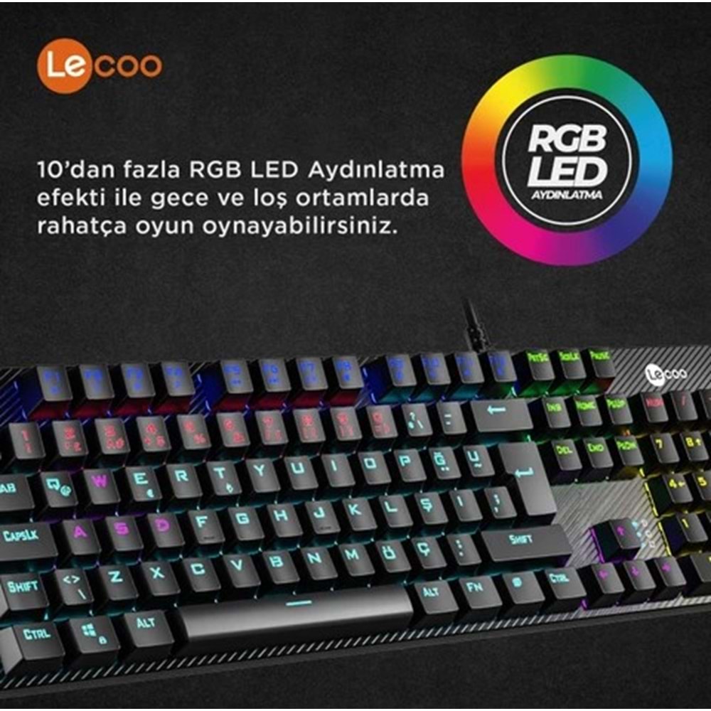 LECOO KG1101 KABLOLU RGB OYUNCU KLAVYESİ SİYAH