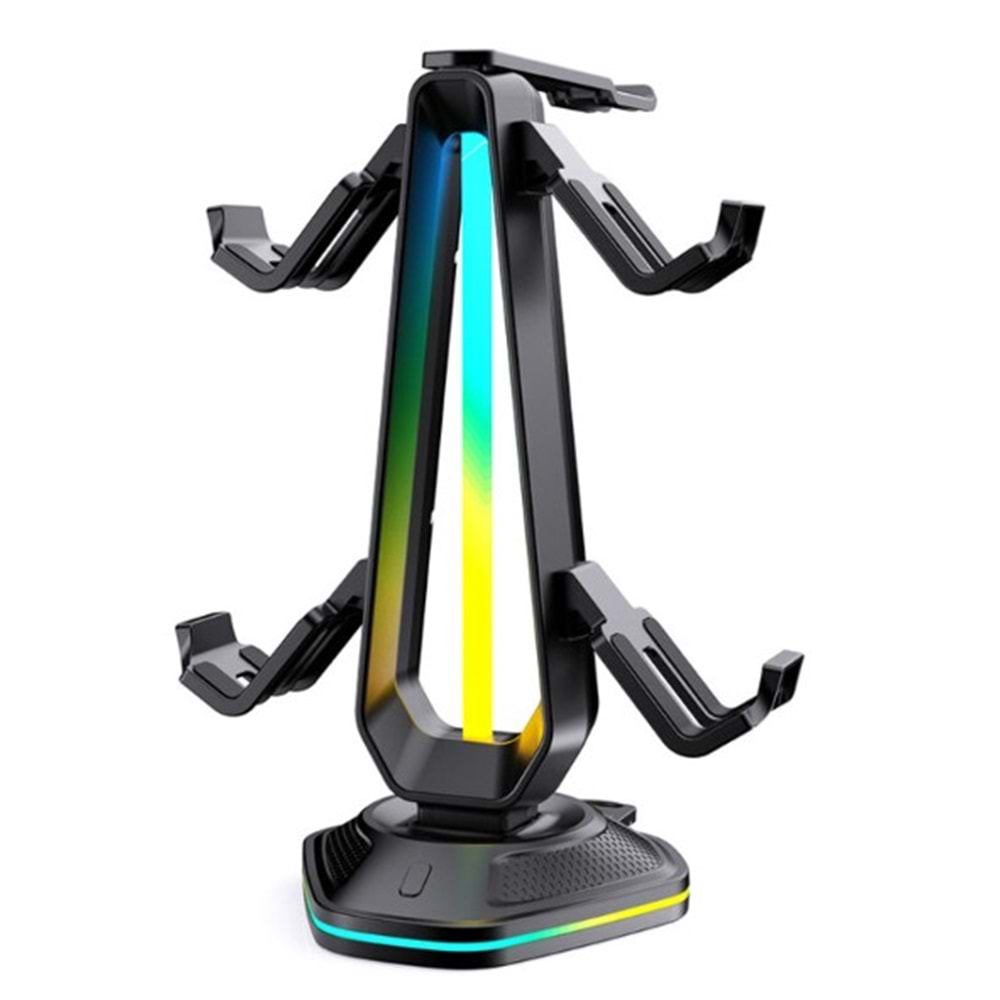 EPICARMA RGB IŞIKLI OYUNCU KULAKLIK STANDI VE KONTROLER TUTUCU - 9 FARKLI IŞIK MODU VE 2 USB ŞARJ PORTLU