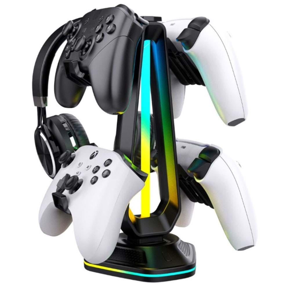 EPICARMA RGB IŞIKLI OYUNCU KULAKLIK STANDI VE KONTROLER TUTUCU - 9 FARKLI IŞIK MODU VE 2 USB ŞARJ PORTLU