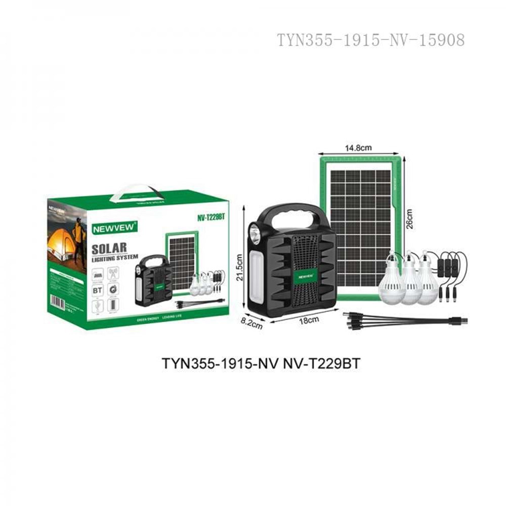 NEWVEW NV-T229BT HOPARLÖRLÜ SOLAR GÜNEŞ ENERJİLİ AYDINLATMA SİSTEMİ 4000MAH