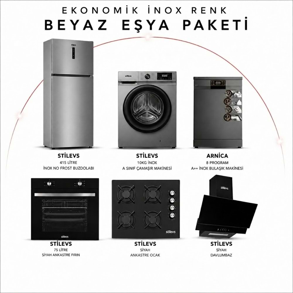 STİLEVS BEYAZ EŞYA PAKET EKONOMİK PAKET İNOX RENK