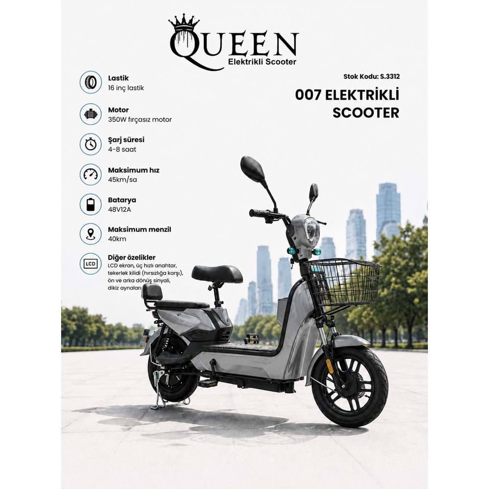 QUEEN 007 ELEKTRİKLİ MOTOR GRİ