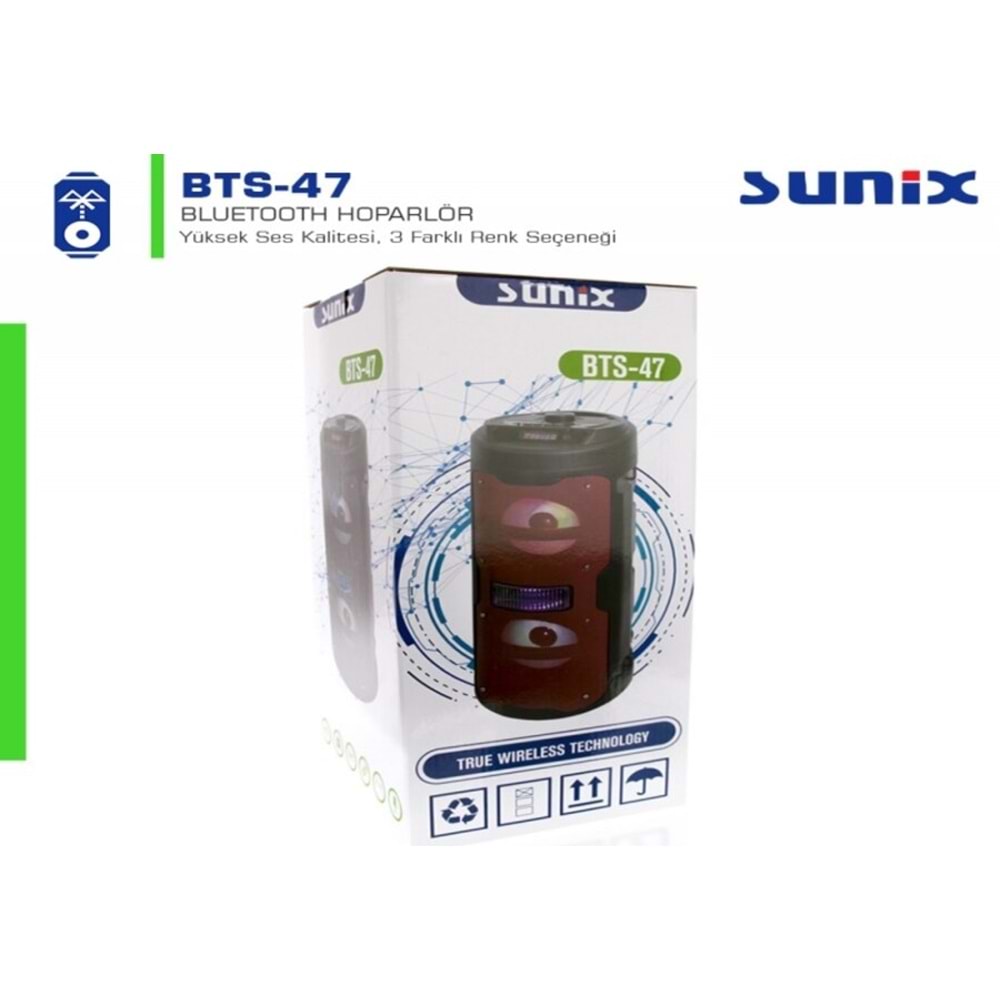 SUNİX BTS47 KABLOSUZ HOPARLÖR SES BOMBASI