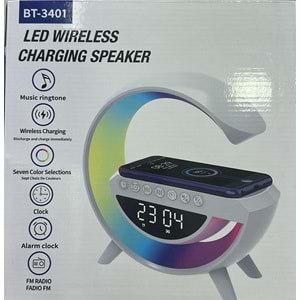 LED RGB IŞIKLI KABLOSUZ ŞARJ MAKİNESİ SAATLİ BT-3401 AG-060