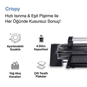FAKİR CRİSPY IZGARA VE TOST MAKİNESİ - MAT SİYAH