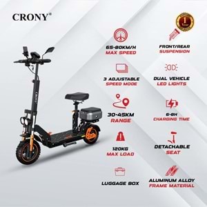 CRONY M5 Pro 1500W Yüksek Hızlı Elektrikli Scooter – Bluetooth Hoparlörlü, Mobil Uygulama Bağlantılı, IPX4 Suya Dayanıklı, 120 kg Taşıma Kapasiteli (Yetişkin & Çocuk)