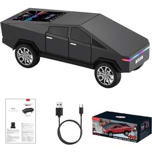 WSTER WS-580 SİYAH CYBERCAR TASARIMLI RGB IŞIKLI BLUETOOTH HOPARLÖR - LED EKRANLI FM RADYO VE GÜÇLÜ BASS DESTEKLİ WIRELESS SPEAKER