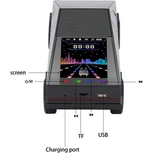 WSTER WS-580 SİYAH CYBERCAR TASARIMLI RGB IŞIKLI BLUETOOTH HOPARLÖR - LED EKRANLI FM RADYO VE GÜÇLÜ BASS DESTEKLİ WIRELESS SPEAKER
