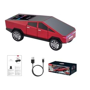 WSTER WS-580 KIRMIZI CYBERCAR TASARIMLI RGB IŞIKLI BLUETOOTH HOPARLÖR - LED EKRANLI FM RADYO VE GÜÇLÜ BASS DESTEKLİ WIRELESS SPEAKER