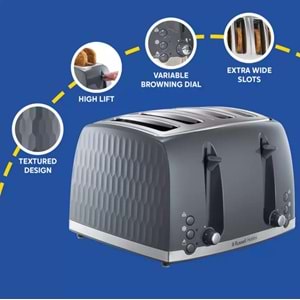 RUSSELL HOBBS 26073 HONEYCOMB 4 DİLİMLİ EKMEK KIZARTMA MAKİNESİ - GRİ