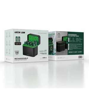 GREEN LION 8 ADET AA ŞARJ EDİLEBİLİR PİL ŞARJ CİHAZI USB-C SİYAH - GNRBAA8PCBK