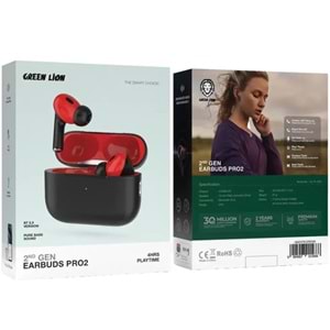 GREEN LION EARBUDS PRO 2 ANC KABLOSUZ KULAKLIK TWS KIRMIZI SİYAH - GN2EPRO2RDBK
