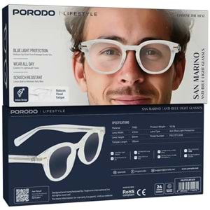 PORODO SAN MARINO YUVARLAK MAVİ IŞIK ENGELLEYİCİ GÖZLÜK ŞEFFAF - PDLFSTLS016TP