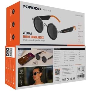 PORODO VELORA BLUETOOTH AKILLI GÖZLÜK UV400 TURUNCU SİYAH - PDLFSTG09ORBK