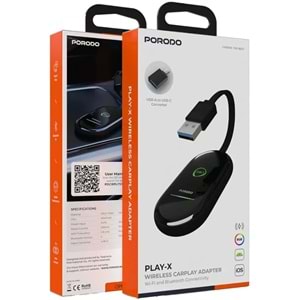PORODO PLAY-X 2'Sİ 1 ARADA KABLOSUZ CARPLAY ADAPTÖRÜ SİYAH - PDCRPLYS7BK