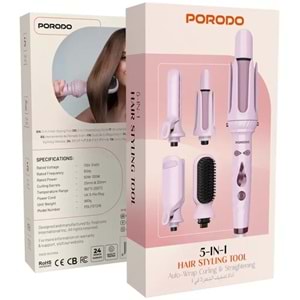 PORODO 5'İ 1 ARADA OTOMATİK ÇOK FONKSİYONLU SAÇ ŞEKİLLENDİRİCİ PEMBE - PDLFST218PK