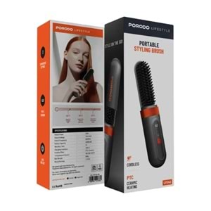 PORODO TAŞINABİLİR ISITMALI SAÇ ŞEKİLLENDİRİCİ TARAK 4000MAH SİYAH - PD-LFST142-BK