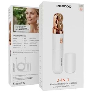 PORODO 2'Sİ 1 ARADA YÜZ VE VÜCUT TIRAŞ MAKİNESİ BEYAZ - PDLFSTS33WH