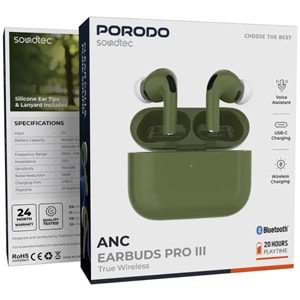 PORODO AIRPODS PRO 3 ANC KABLOSUZ KULAKLIK TWS YEŞİL - PD8002GR