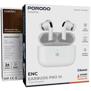 PORODO AIRPODS PRO 3 ENC KABLOSUZ KULAKLIK TWS BEYAZ - PD8001WH