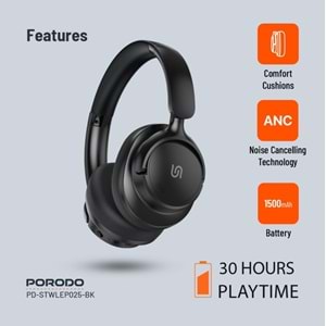 PORODO ZEN HYBRID ANC KABLOSUZ KULAK ÜSTÜ KULAKLIK SİYAH - PDSTWLEP025BK