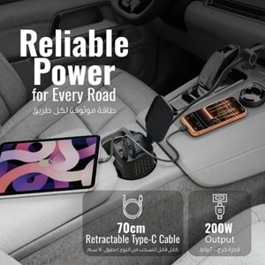 PORODO DRİVESTATİON 200W ŞARJ KABLOLU ARAÇ İNVERTERİ SİYAH - PDCI103BK