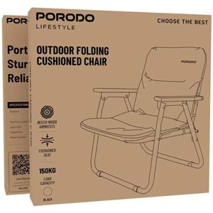 PORODO KATLANABİLİR KAMP SANDALYESİ SİYAH - PDLFST007BK