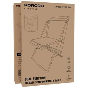 PORODO 2'Sİ 1 ARADA KATLANABİLİR KAMP MASASI VE SANDALYESİ TURUNCU - PDLFST8200OR