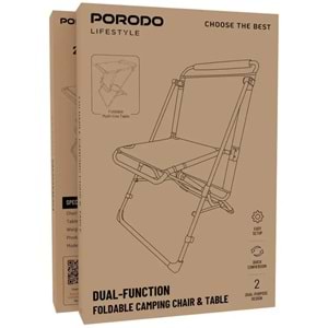PORODO 2'Sİ 1 ARADA KATLANABİLİR KAMP MASASI VE SANDALYESİ YEŞİL SİYAH - PDLFST8200GN
